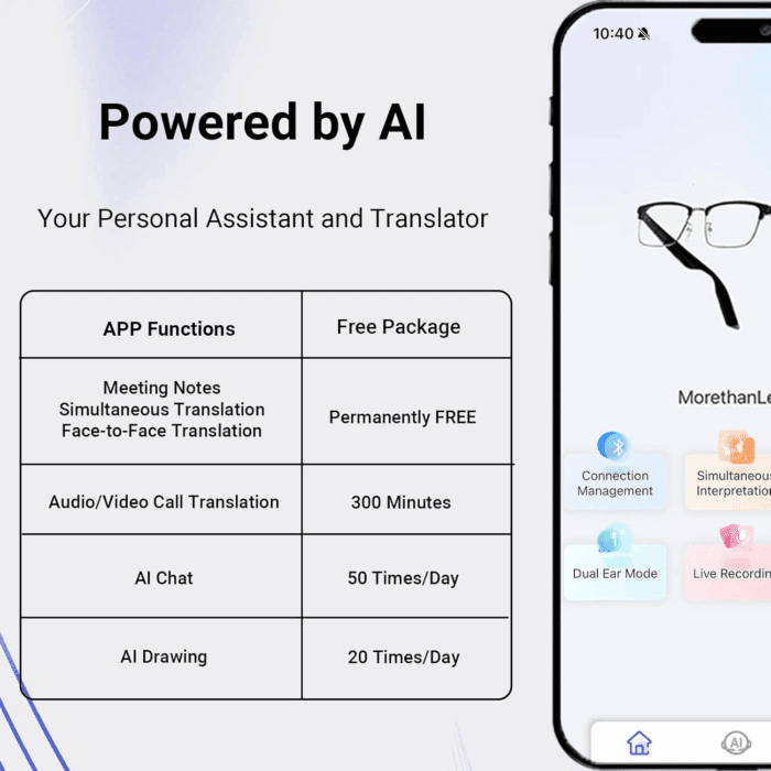 AI Translator Smart Glasses for Men Women, Bluetooth Audio Glasses with Photochromic Transition Lenses, Voice Assistant, Open Ear Lighweight Eyeware, Black - Image 6