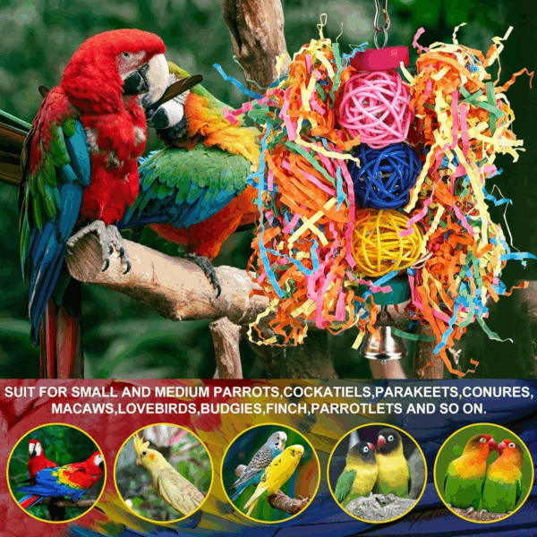 Bird Toys Bird Rope Perch with Bell Colorful Bird Chewing Shredding Foraging Toys Parakeet Toy Parrot Swing Climbing Standing Hanging Toys Bird Cage Accessories for Conure Cockatiel Budgies Lovebird - Image 4