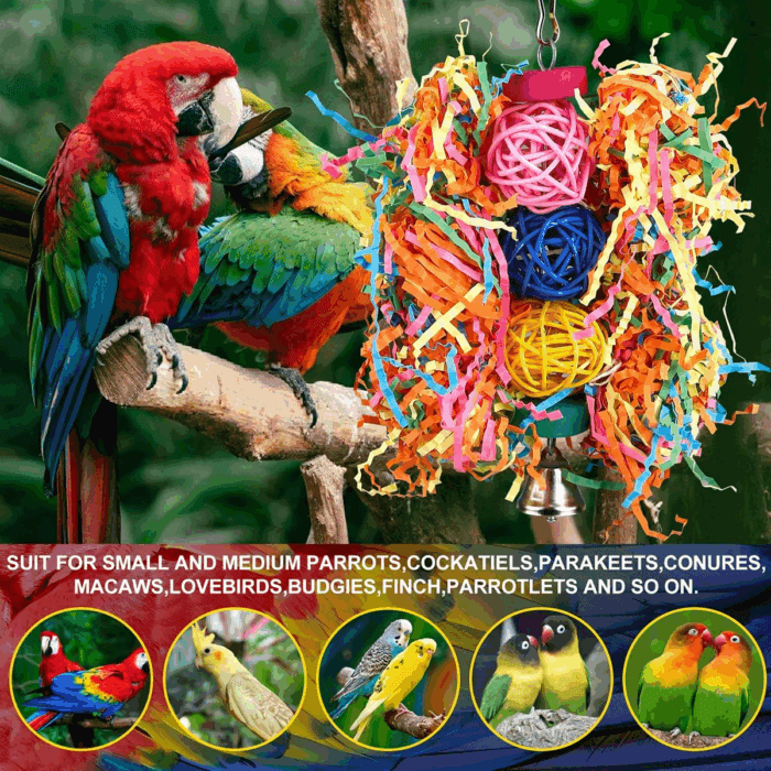 Bird Toys Bird Rope Perch with Bell Colorful Bird Chewing Shredding Foraging Toys Parakeet Toy Parrot Swing Climbing Standing Hanging Toys Bird Cage Accessories for Conure Cockatiel Budgies Lovebird - Image 4