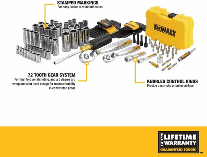 Mechanics Tools Kit and Socket Set, 1/4" & 3/8" Drive, SAE, 108-Piece (DWMT73801) - Image 9