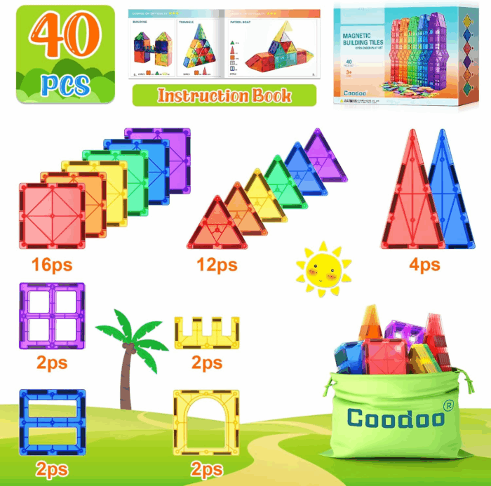 Magnetic Tiles Kids Toys STEM Magnet Toy for Toddler Magnetic Blocks Building Preschool Learning Sensory Montessori Toys for 3+ Year Old Boys and Girls, Safe Creativity Toddler Kids Toy 40PCS - Image 6