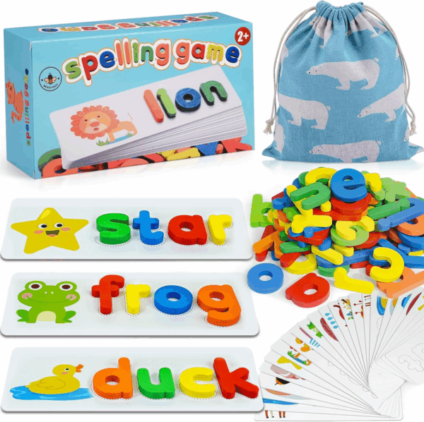 Alphabet ABC Learning Educational Toys for 2 3 4 5 Years Old Boys Girls, Wooden Puzzle Flash Cards Preschool Activity Letter Matching Games for Kids Toddlers
