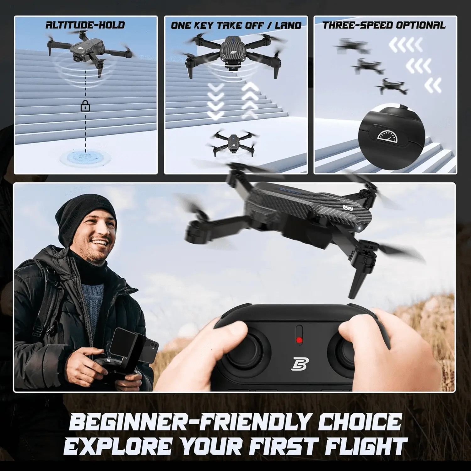 Drone with 1080P Camera for Adults, Foldable FPV RC Quadcopter, with Gestures Selfie, One Key Start/Land, 3D Flips, 2 Batteries, RC Drones for Adults - Image 3