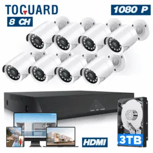 SC35 8CH Wired Security Camera System Outdoor with 3TB Hard Drive 8Pcs 1080P Bullet Surveillance Cameras HDMI Connector