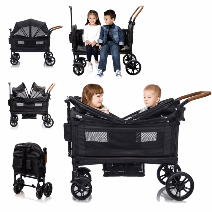 Wagon Stroller for 2 Kids - Push-Pull Double Lightweight Folding Stroller for Toddler - Image 10