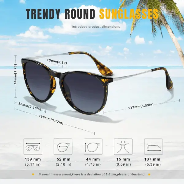 Sunglasses Womens Men Polarized UV Protection Trendy Vintage Retro round Mirrored Lens Sunglasses for Women - Image 5