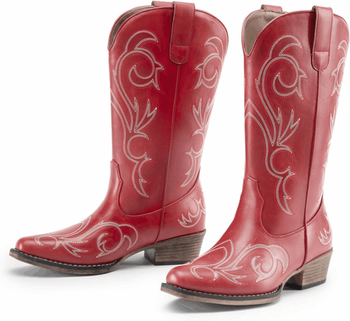 Women'S Cowboy Boots Mid Calf Cowgirl Boots Square Toe Chunky Heel Embroidery Stitched Western Boots - Image 4