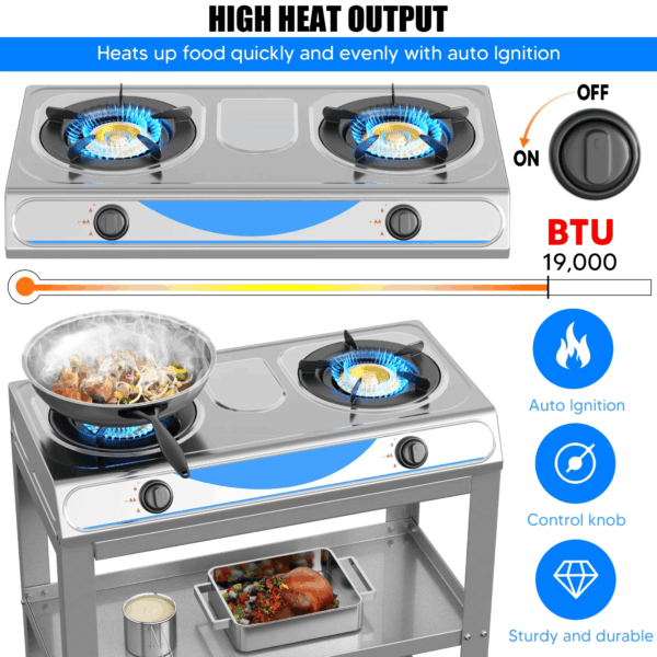 Propane Gas Stove,2 Burner Propane Burner, with Removable Leg,Auto Ignition Camping Stove,Portable Gas Stove for RV, Apartment, Outdoor - Image 4