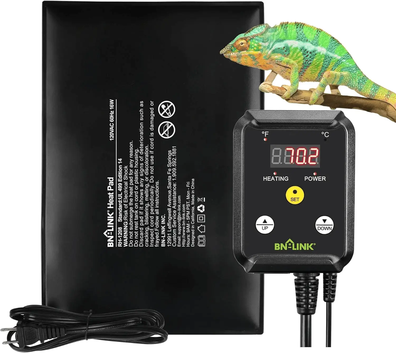 Durable Reptile Heating Pad 8" X 12" with Digital Thermostat under Tank Heater Terrarium Warmer Combo Set for Turtles, Lizards, Frogs, and Other Reptiles