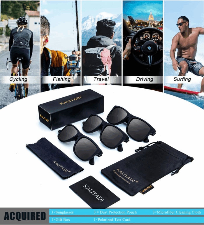 Sunglasses Men Polarized Sun Glasses for Mens Womens Classic Matte Black Frame UV Protection 3Pack - Image 6