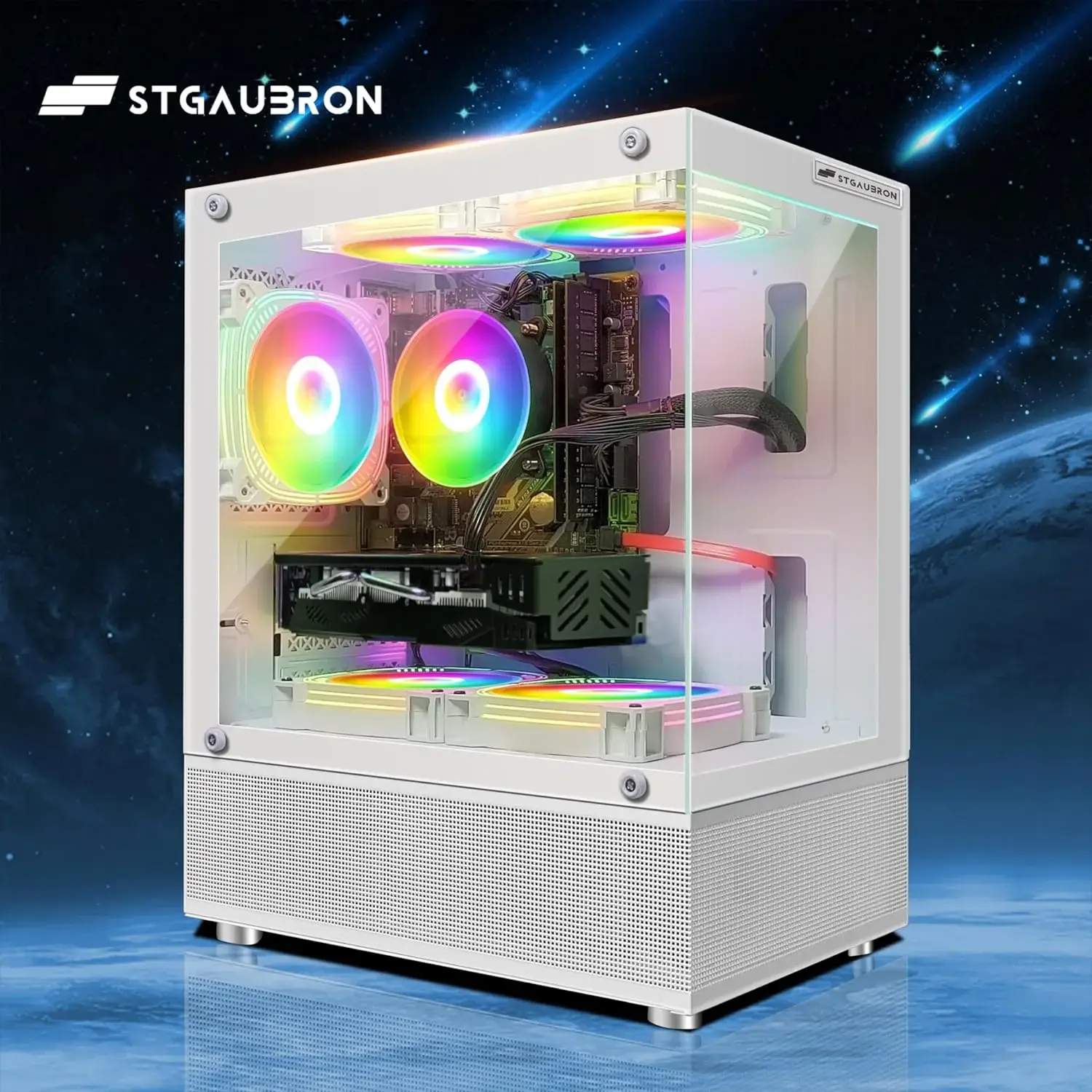 Gaming Desktop PC, RX 580 16G, Intel 10Th Gen G5905 3.5G, 16G RAM, 1T SSD, Wifi, BT 5.0, RGB Fan X 5, Windows 11 Home - Image 5