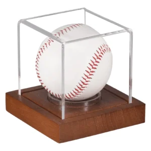 Baseball Display Case with Wooden Base, Acrylic Baseball Holders for Display Memorabilia Ball Pine Wood