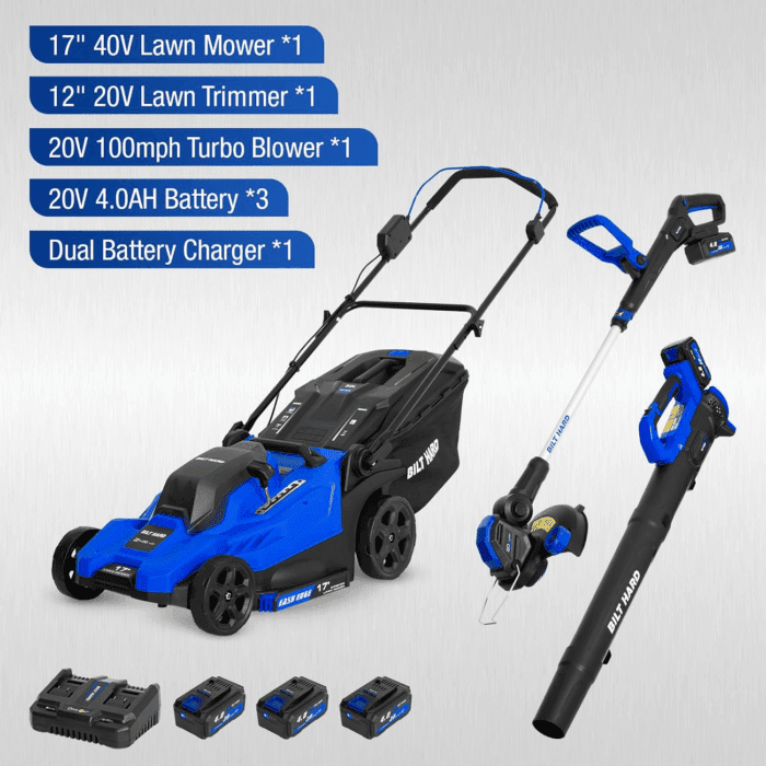 40V 17" Brushless Cordless Lawn Mower, 2-In-1 12" String Trimmer & Edger and Leaf Blower Combo Set, Electric Battery Lawn Mower Set with 3 X 4.0Ah Batteries and Dual Charger - Image 7