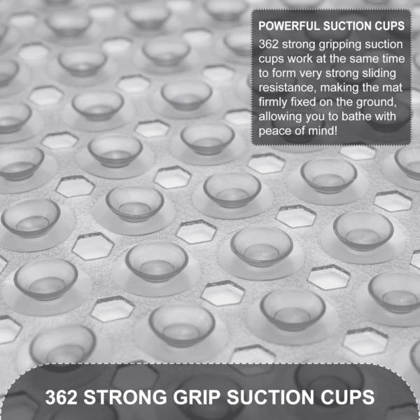 Upgrade Bath Tub and Shower Mats, Non Slip 40 X 16 Inch Extra Large Bathtub Mat, Machine Washable Bathmat with Drain Holes, Suction Cups for Bathroom Floor, Clear Gray - Image 3