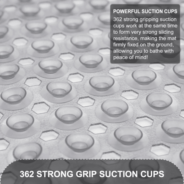 Upgrade Bath Tub and Shower Mats, Non Slip 40 X 16 Inch Extra Large Bathtub Mat, Machine Washable Bathmat with Drain Holes, Suction Cups for Bathroom Floor, Clear Gray - Image 3