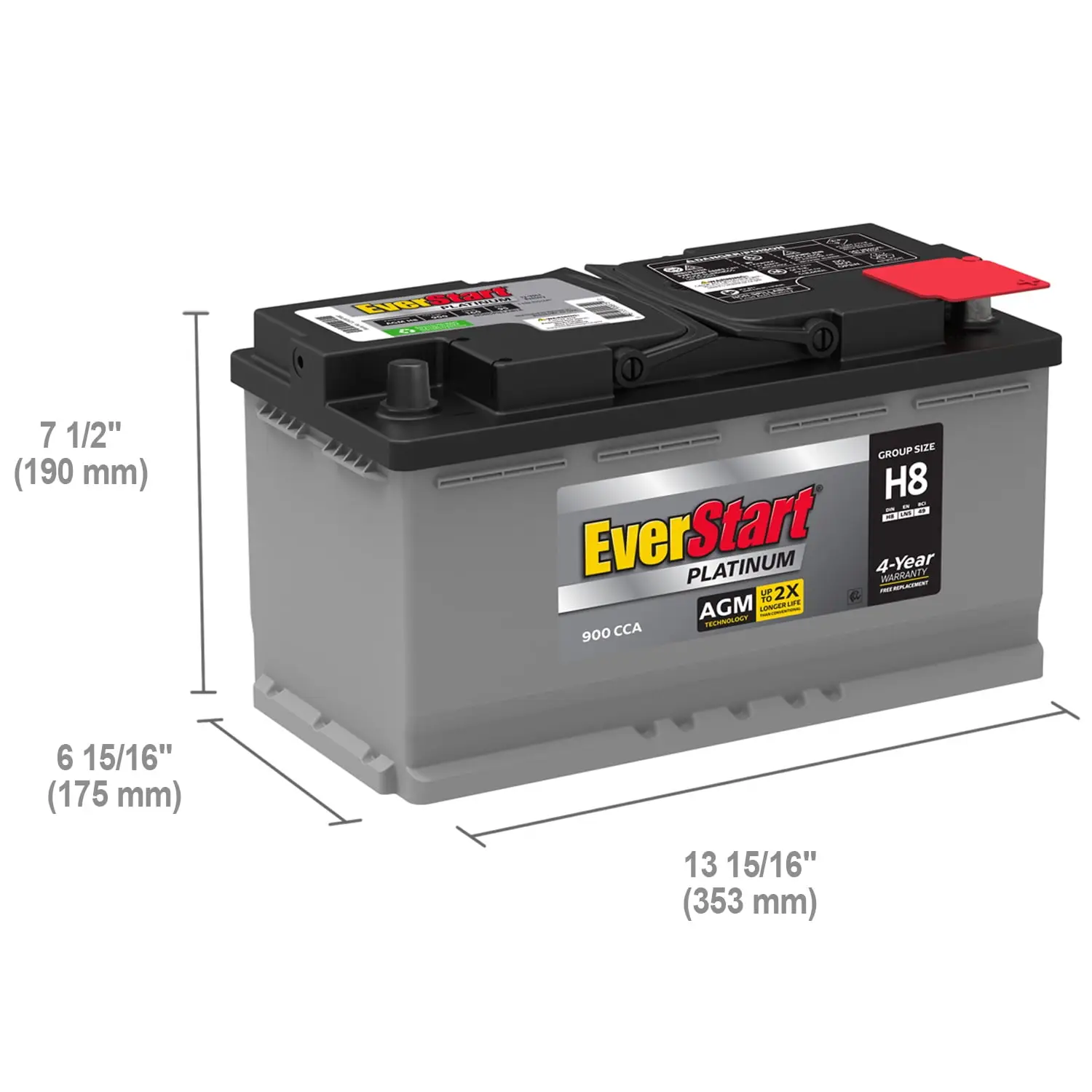 Platinum AGM Automotive Battery, Group Size H8 / LN5 / 49 12 Volt, 900 CCA - Image 8