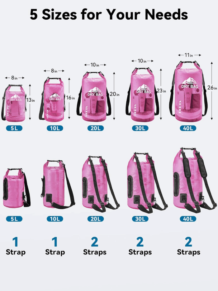Dry Bag Waterproof for Women Men, 5L/10L/20L/30L/40L Roll Top Lightweight Dry Storage Bag Backpack with Phone Case for Travel, Swimming, Boating, Kayaking, Camping & Beach, 11 Transparent Colors - Image 2