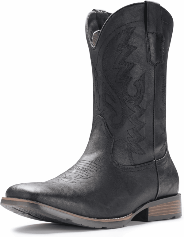 Cowboy Boots for Men with Wide Square Toe Western Retro Boot Durable Classic Fashionable Embroidered Pull on Slip Resistant Boots