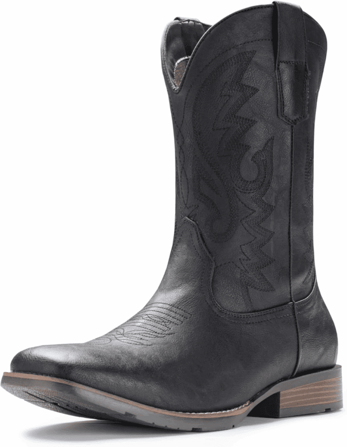 Cowboy Boots for Men with Wide Square Toe Western Retro Boot Durable Classic Fashionable Embroidered Pull on Slip Resistant Boots