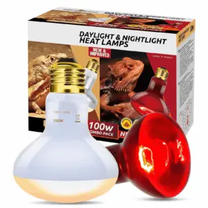 100W Reptile Heat Lamp Bulbs Combo, Day & Night Basking Spot Light, UVA Heating Lamp 2 Pack