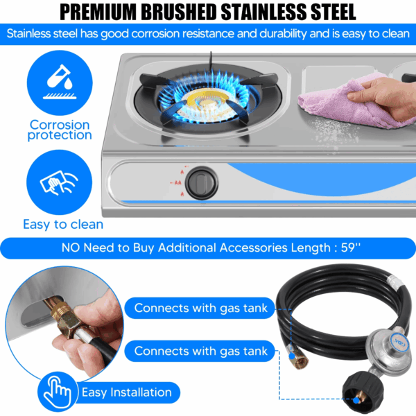 Propane Gas Stove,2 Burner Propane Burner, with Removable Leg,Auto Ignition Camping Stove,Portable Gas Stove for RV, Apartment, Outdoor - Image 5