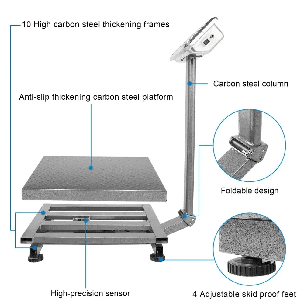 220Lb Weight Electronic Platform Scale,Digital Floor Heavy Duty Folding Scales,Stainless Steel High-Definition LCD Display, Perfect for Postal Luggage Shipping Mailing Package Price Computing - Image 14