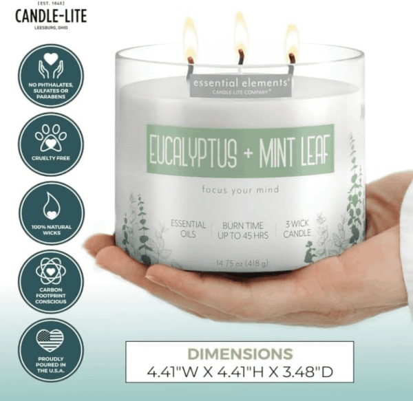 by  Scented Candles, Eucalyptus & Mint Leaf Fragrance, One 14.75 Oz. Three-Wick Aromatherapy Candle with 45 Hours of Burn Time, Off-White Color - Image 3