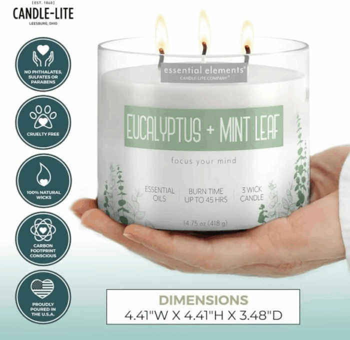 by  Scented Candles, Eucalyptus & Mint Leaf Fragrance, One 14.75 Oz. Three-Wick Aromatherapy Candle with 45 Hours of Burn Time, Off-White Color - Image 3
