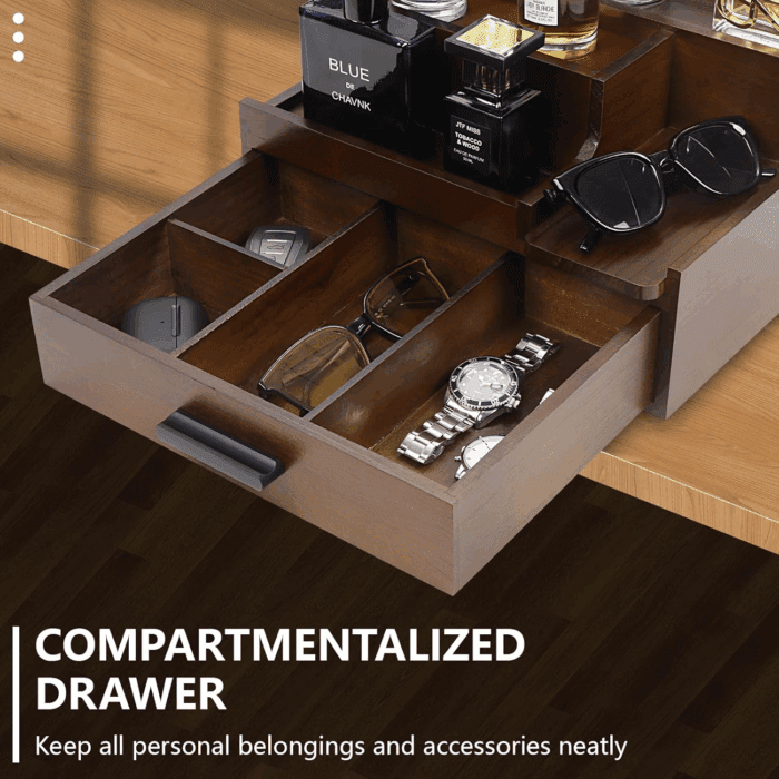 Cologne Organizer for Men, 3 Tier Perfume Stand Holder with Drawer and Hidden Compartment, Cologne Display Shelf for Dresser, Great Gift for Man/Father, Deep Brown - Image 2