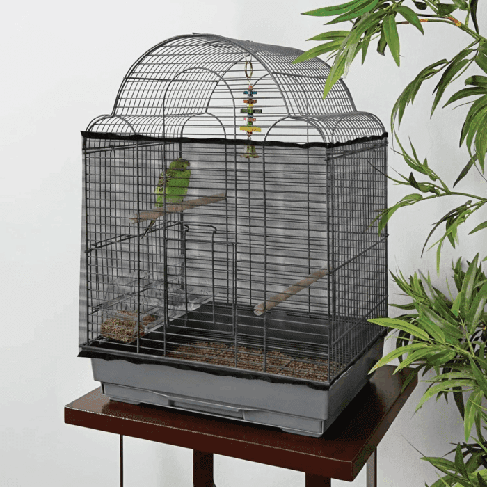 Adjustable Bird Cage Seed Catcher Net Cover Elastic Band Mesh Cover Black for Parrot Cages - Image 7