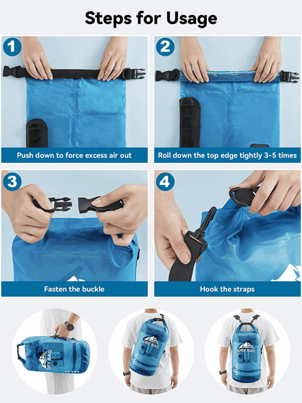 Dry Bag Waterproof for Women Men, 5L/10L/20L/30L/40L Roll Top Lightweight Dry Storage Bag Backpack with Phone Case for Travel, Swimming, Boating, Kayaking, Camping & Beach, 11 Transparent Colors - Image 5