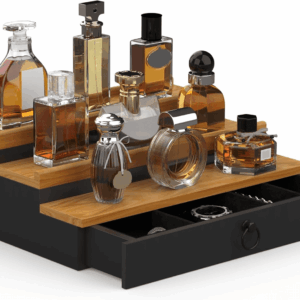 Cologne Organizer for Men, 3 Tier Wood Perfume Organizer with Felt Lining Drawer and Hidden Compartment Perfume Display Holder, a Gift for Men