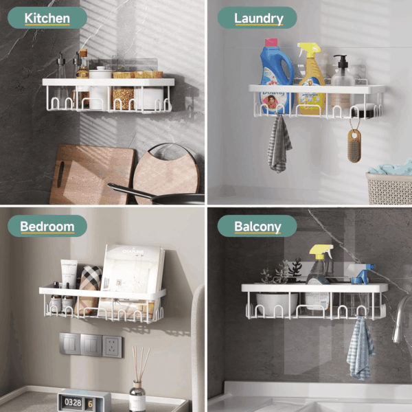 6-Pack Rustproof Waterproof Shower Caddy, Adhesive Shelves Rack with Soap Holder, Large Bathroom & Washroom Organizer, No Drilling Wall-Mounted Kitchen & Home Decor, Ideal for Bathtub Storage - Image 6