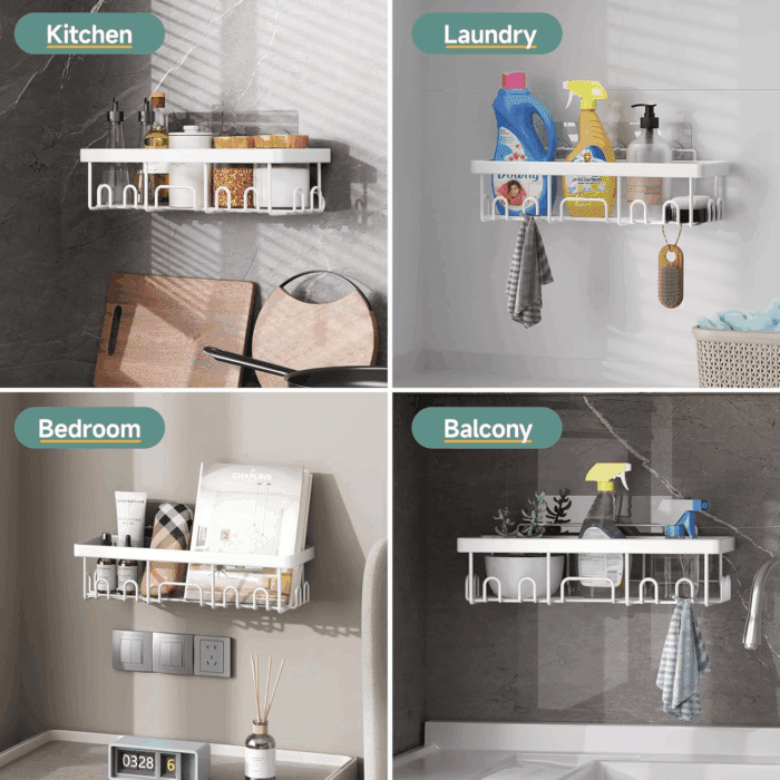 6-Pack Rustproof Waterproof Shower Caddy, Adhesive Shelves Rack with Soap Holder, Large Bathroom & Washroom Organizer, No Drilling Wall-Mounted Kitchen & Home Decor, Ideal for Bathtub Storage - Image 6