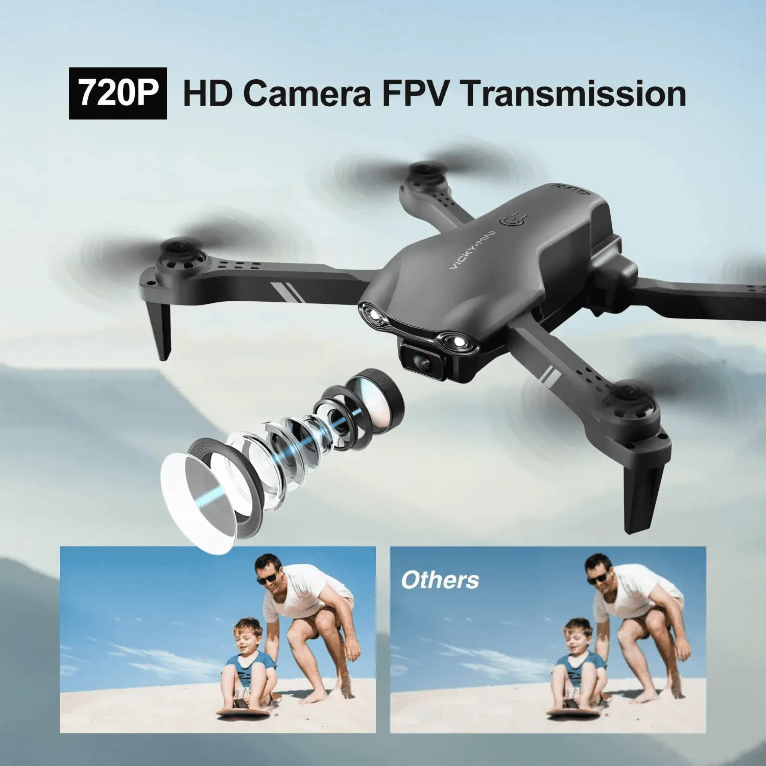 V8 Drone with 720P HD Camera for Adults and Children FPV Real-Time Video, 3 Modular Batteries and Storage Bag, Blue - Image 2