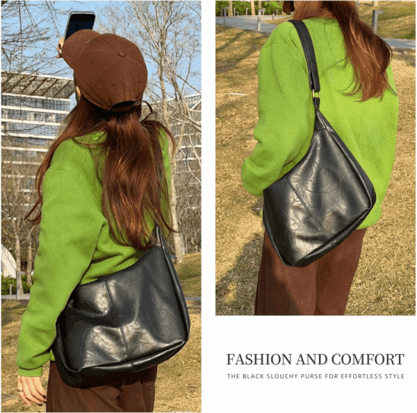 Hobo Bags for Women, Ultra Soft Foldable Vegan Leather Shoulder Handbag, Stylish Slouchy Tote Purses - Image 6