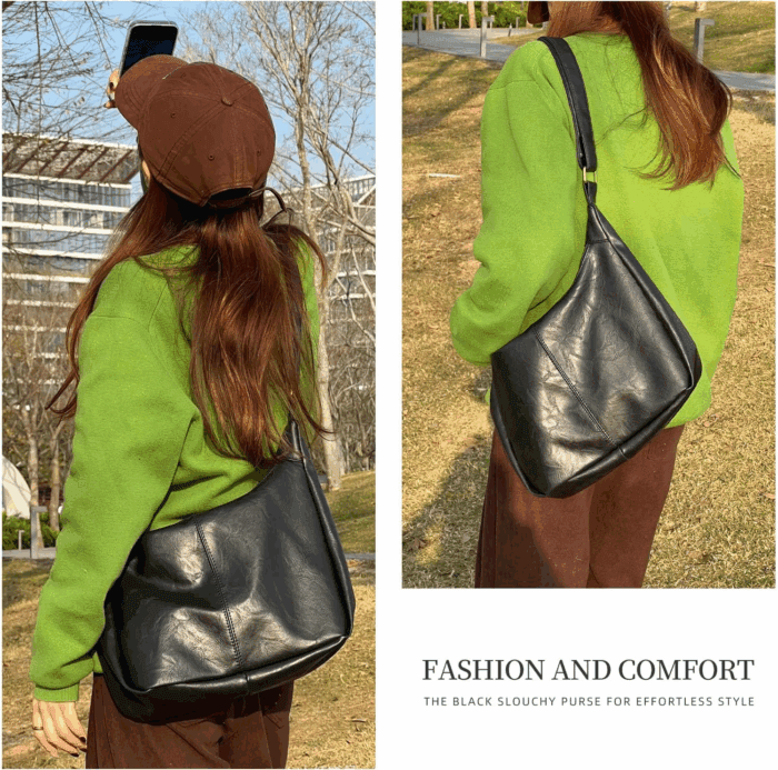 Hobo Bags for Women, Ultra Soft Foldable Vegan Leather Shoulder Handbag, Stylish Slouchy Tote Purses - Image 6
