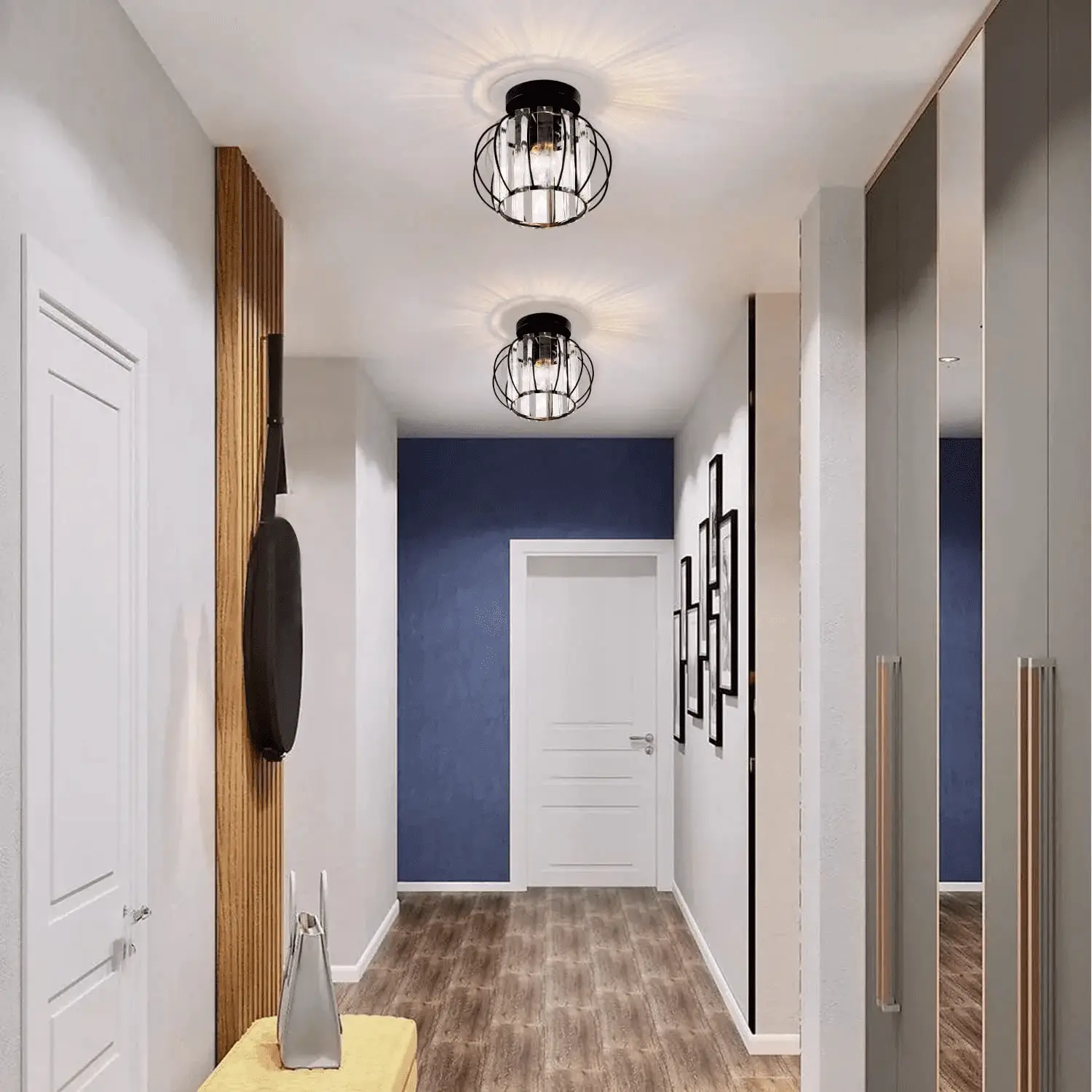 Semi Flush Mount Ceiling Light Fixture, Crystal Ceiling Lamp Indoor Lighting for Bedroom Hallway Living Room - Image 3