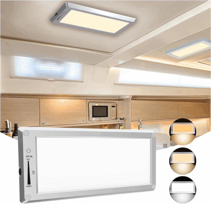 RV LED Interior Lights,3 Color RV LED Super Bright Fixture,12V RV Ceiling Dome Light with On/Off Dimmable Switch Energy Saving for Rv/Camper/Car/Trailer/Boat (Warm+Natural+Cold Light)