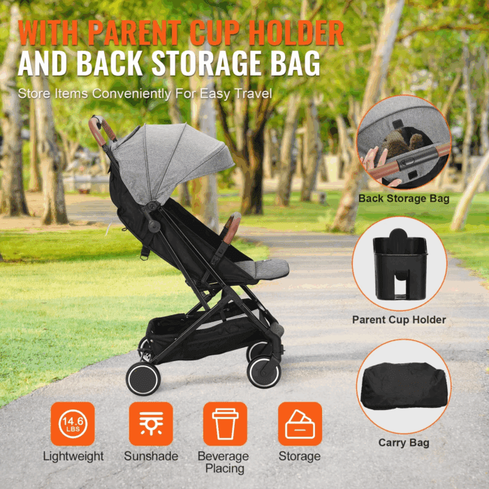 Baby Stroller, One-Click Folding Umbrella Stroller Lightweight Travel Stroller for Newborn Baby, Dark Grey - Image 3