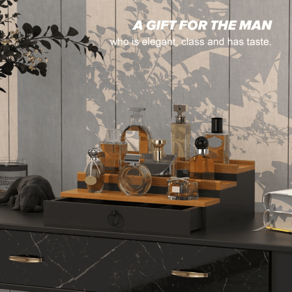 Cologne Organizer for Men, 3 Tier Wood Perfume Organizer with Felt Lining Drawer and Hidden Compartment Perfume Display Holder, a Gift for Men - Image 7