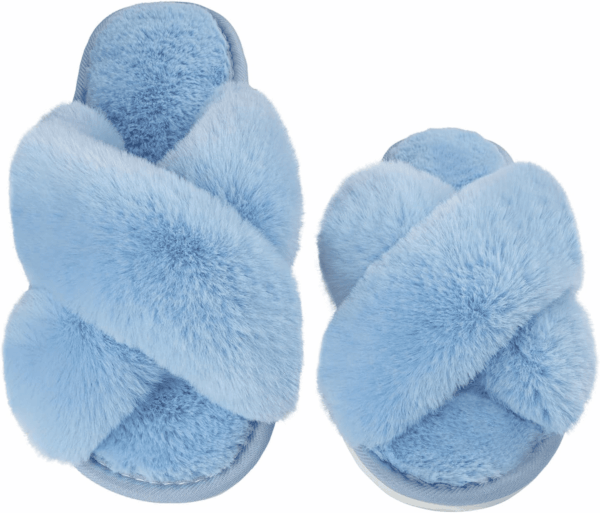 Women'S Fuzzy Slippers House Slippers Cross Band Slippers Indoor Outdoor Soft Open Toe Slippers - Image 2