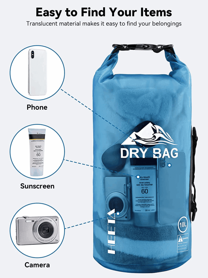 Dry Bag Waterproof for Women Men, 5L/10L/20L/30L/40L Roll Top Lightweight Dry Storage Bag Backpack with Phone Case for Travel, Swimming, Boating, Kayaking, Camping & Beach, 11 Transparent Colors - Image 7