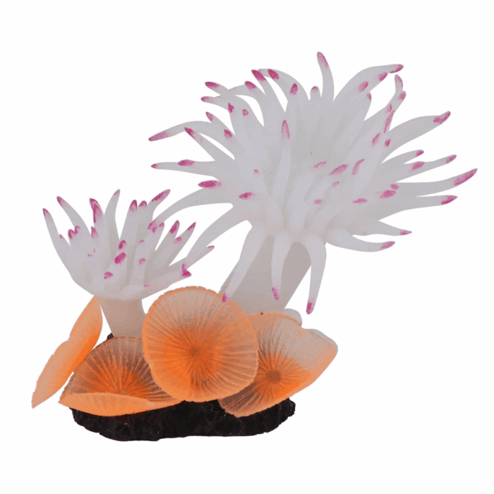 Aquarium Bubbler Decorations,Betta Fish Tank Accessories,Fish Tank Silicone Coral Concrete Base Simulation Plant Decoration Aquarium Ornaments[White]