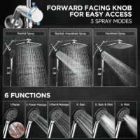 Wide Rain Shower Head with 6 Modes Handheld Water Spray，High Pressure Showerhead Combo with Arm for Bathroom Accessories，Home Decor Adjustable Dual Shower with Anti-Clog Nozzles,Silver Chrome - Image 3