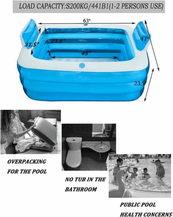 Double Inflatable Bathtub with Electric Air Pump and Bath Pillow Headrest, Portable Blow up Bath Tub for Adults, Outdoor & Indoor Freestanding Foldable Spa Tub with Drainage Cup Holder - Image 4