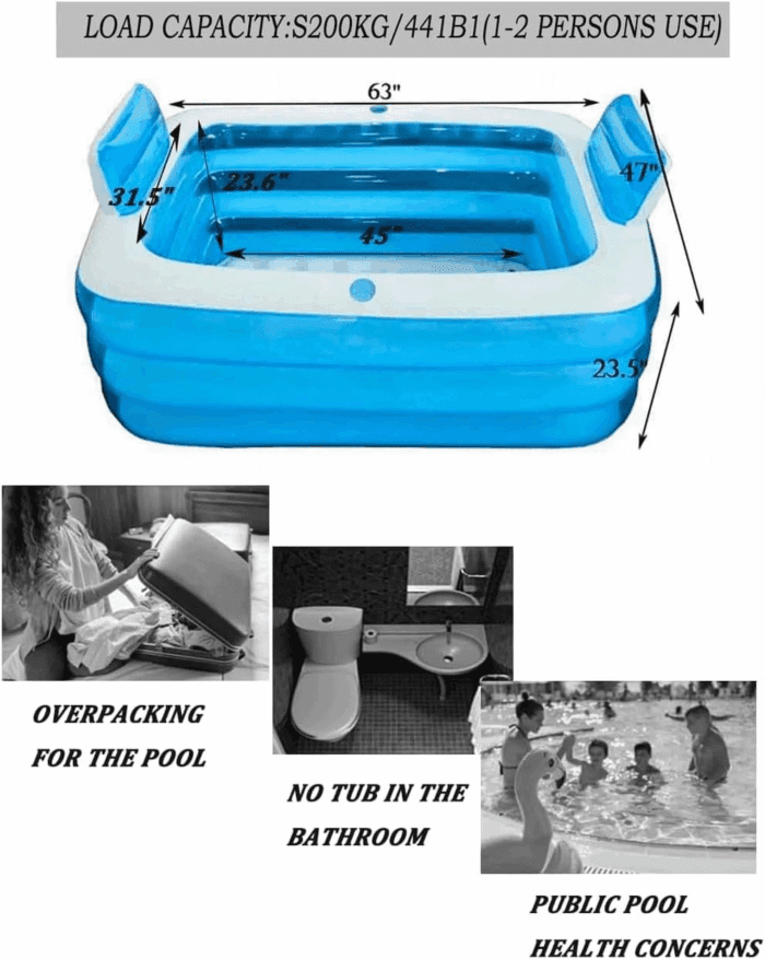 Double Inflatable Bathtub with Electric Air Pump and Bath Pillow Headrest, Portable Blow up Bath Tub for Adults, Outdoor & Indoor Freestanding Foldable Spa Tub with Drainage Cup Holder - Image 4