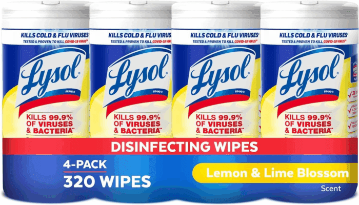 Disinfectant Wipes, Multi-Surface Antibacterial Cleaning Wipes, for Disinfecting and Cleaning, Lemon and Lime Blossom, Pack of 4 (Packaging May Vary)