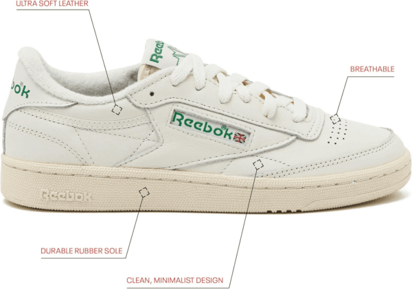 Club C 85 Vintage Tennis Sneakers, Casual White Womens Shoes, Chalk/Alabaster/Glen Green, 8 - Image 2