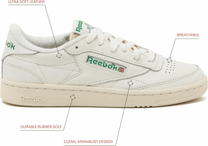 Club C 85 Vintage Tennis Sneakers, Casual White Womens Shoes, Chalk/Alabaster/Glen Green, 8 - Image 2